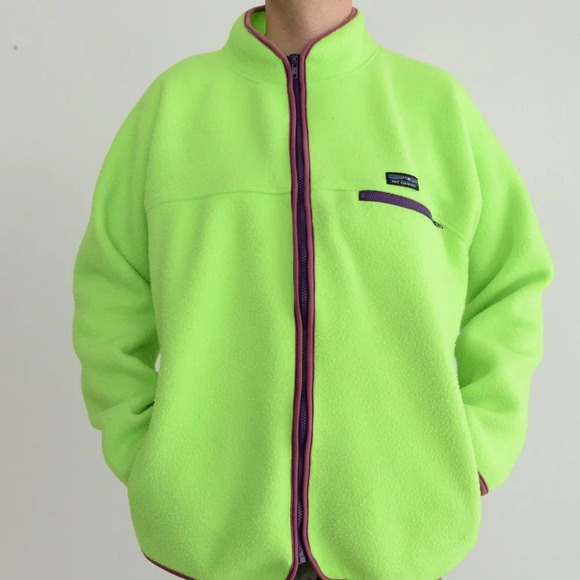 Vintage Out Country Neon Green Zip Up Fleece Sweater Size  See Measurements - Picture 3 of 13